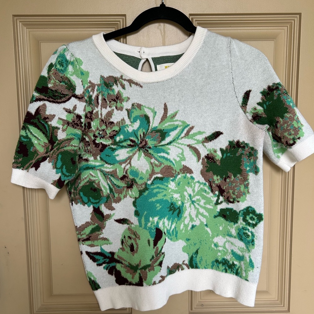 Maeve By Anthropologie Short Sleeves Sweater Harmon Jacquard White size S